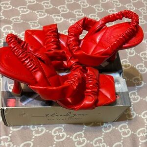 Ermonn Red Quilted Square Toe Heels New in size 7